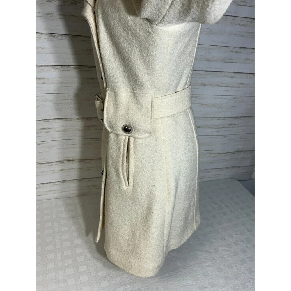 VIA 100% Boiled Wool Viscose Ivory White Size 8 Womens Long Jacket Coat spiga
